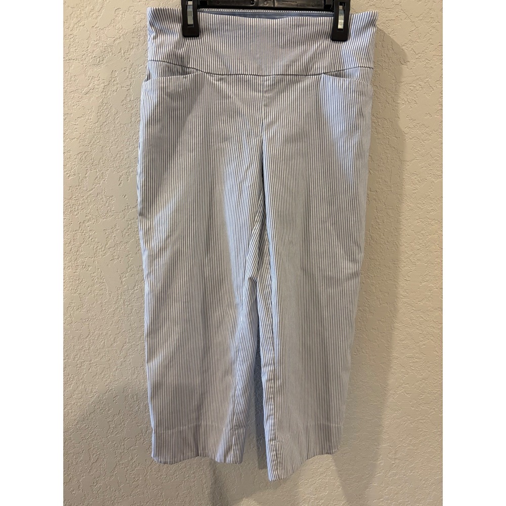 SC & CO Womens Blue White Striped Pull On Cropped Pants Size 4 Stretch Capris